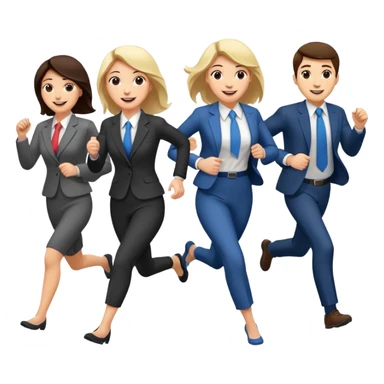 a female co-worker running and other co-workers chasing her sticker