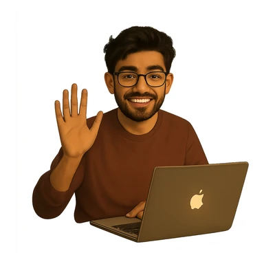 Remove the background so only the person waving and his MacBook are visible, keep the original style. sticker