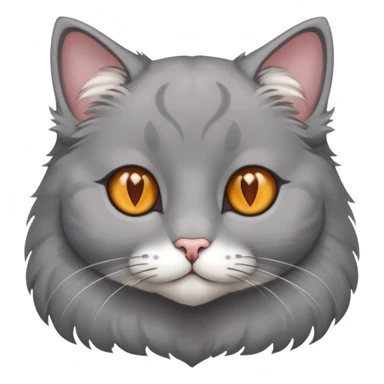 A gray cat with small lop-eared ears, amber eyes, and a white heart in its paws sticker