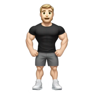 Confused Pale skinned Fit Man With the biceps and dark brown hair in black shirt, gray sports shorts and white Sneakers sticker