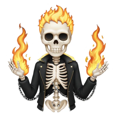 Makes skeleton on fire with a black jacket and metal chain sticker