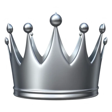 A luxury silver crown emoji, chrome metallic finish, smooth rounded edges, subtle sparkle, polished reflective surface, cute proportions, iOS emoji style, centered on a clean white background, soft studio lighting, no outlines sticker