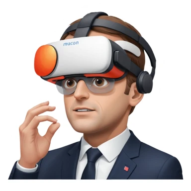 President Macron with oculus quest white sticker