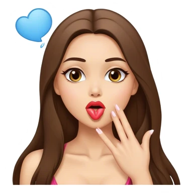Sexy girl with long straight brunette hair blowing kiss sticker
