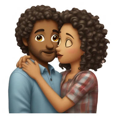 Girl with curly hair kissing man sticker