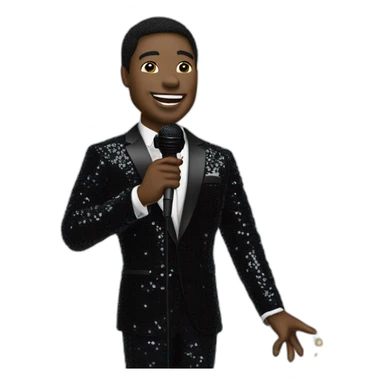 sam richardson in a black sequin suit holding a microphone singing (portrait,-front-facing,-apple-ios-17-style) sticker