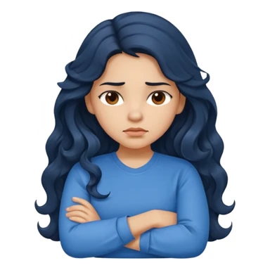 Hispanic girl with long dark wavy hair crossing her arms and slightly pouting sticker