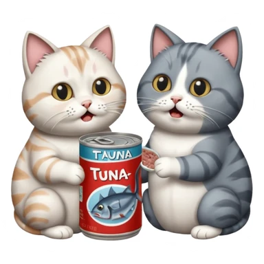 Two cats arguing over TUNA sticker