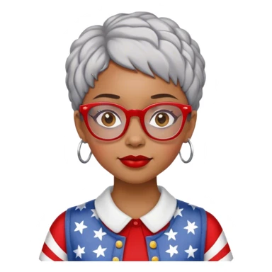 Light skinned Black girl with red glasses short natural gray haircut celebrating Labor Day sticker
