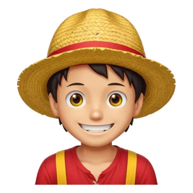 Luffy with a big smile and red shirt with yellow and red straw hat sticker