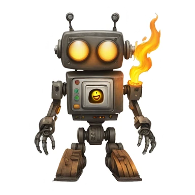 computer burning man extenguishing robot sticker