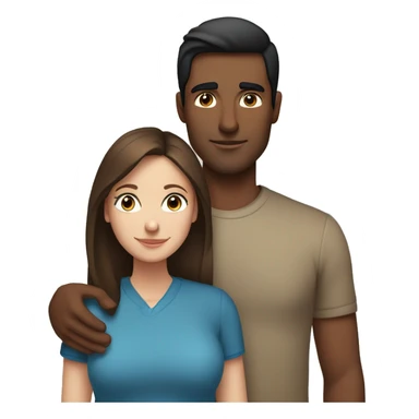 Couple embracing with arms around each other; white woman with blue eyes and brown hair, Indian man with black hair  sticker