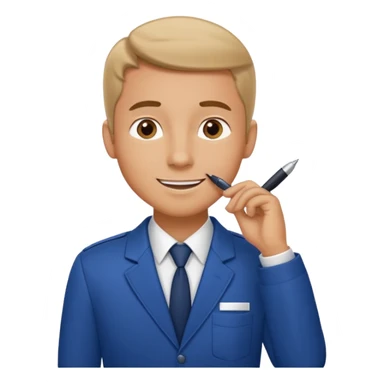 man in receptionist uniform thinking with his hand sticker