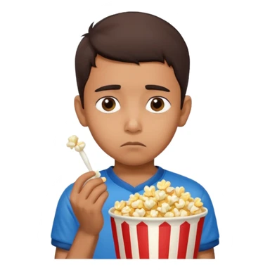 an indian boy wearing indian cricket jersey and eating popcorn and looking sad sticker