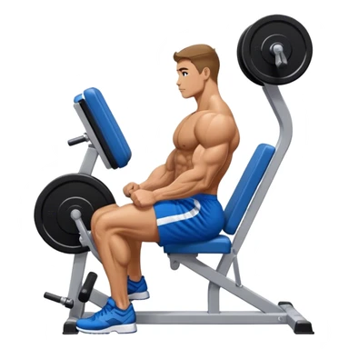 side-view bodybuilder in blue shorts seated weighted calf-raise machine on his tip toes sticker