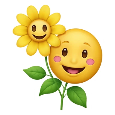 a yellow emoji hoalding a flower in is moutgh smilling sticker