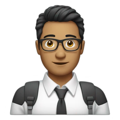 an SEO/tech guy with specs working on macb ook, black hair sticker