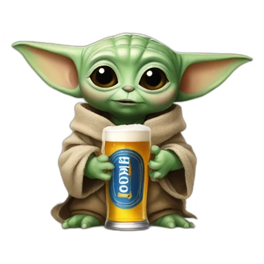 Baby yoda holding a beer sticker