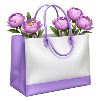 Realistic white shopping bag with lilac peonies in it sticker