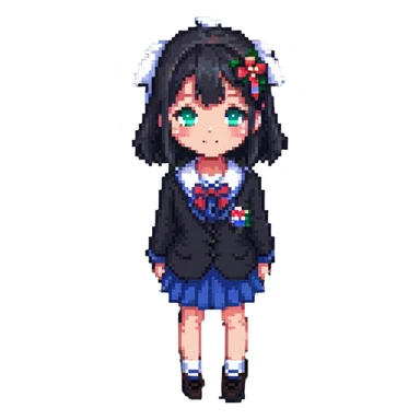 Japanese anime schoolgirl in pixel art style sticker