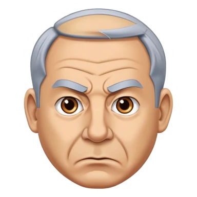 Create a highly recognizable emoji-style illustration of Benjamin Netanyahu, with angry facial features, exaggerated expressions, and a cartoonish look, focusing on clear and iconic shapes, flat colors, and a clean vector style sticker