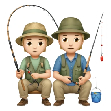 Father and son fishing, sitting bored sticker