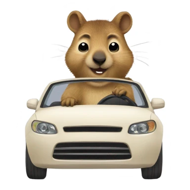 Quokka in a car with a squirrel driving sticker