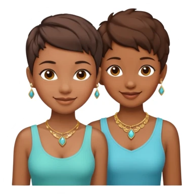 One black girl and one light brown girl and brown colored besties with brown hair pixie cuts wearing jewelry  both brown hair  sticker
