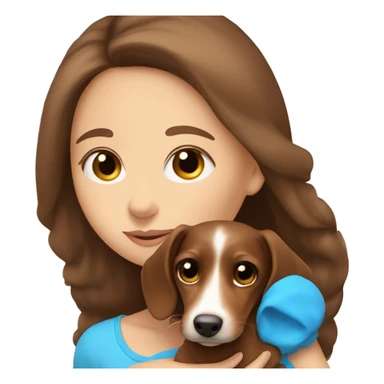 Brown hair girl with blue eyes cuddling dachshund  sticker