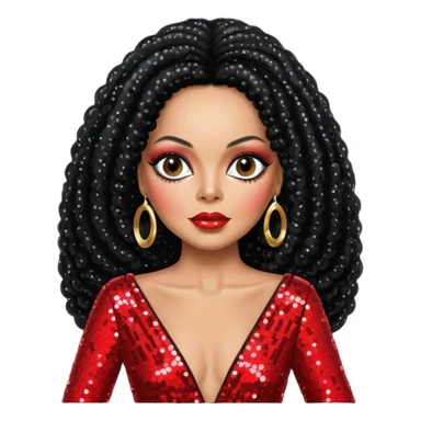 Diana Ross with long jet black hair, red sequin outfit  sticker