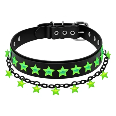 black iridescent thick plastic embroidered collar with neon-green stars and lime-green chains on it   sticker