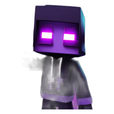 Minecraft Creeper wearing a black hoodie with "OMG" letters on it and VR headset in a cyberpunk VR environment with violet neon lighting. sticker