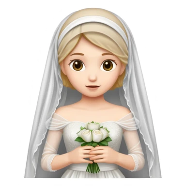 Veiled girl holding a wedding dress sticker