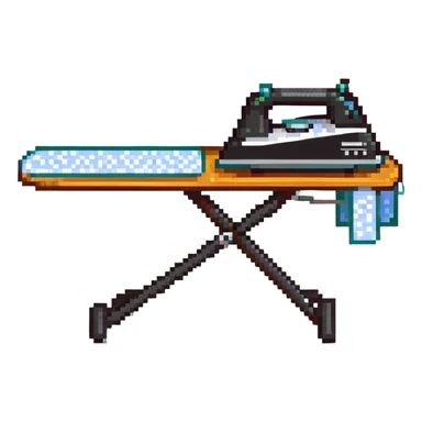 An ironing board with a clothes iron on it sticker