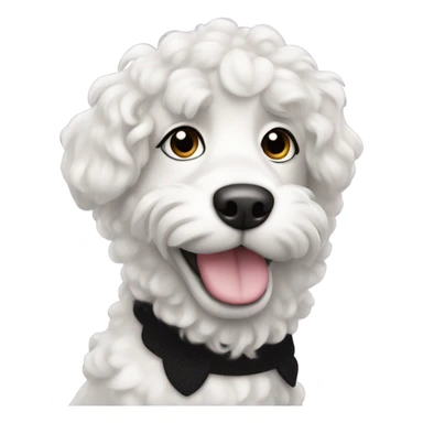 Coquette dog with curly black fur and a white fur spot under her chin sticker