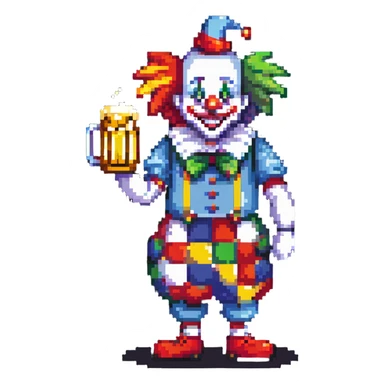clown with a beer sticker