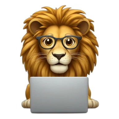 Smart Lion with glasses working in laptop  sticker