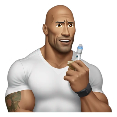 Dwayne Johnson with syringe sticker