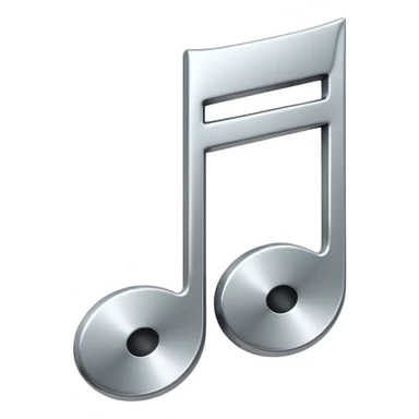 Minimal emoji icon of a single metallic silver music note, clean shape, smooth edges sticker