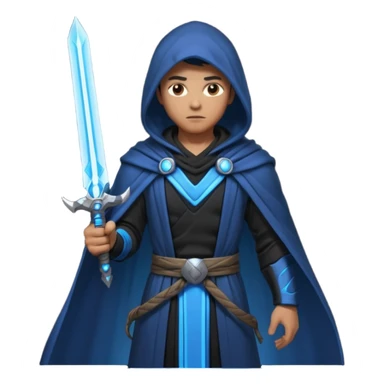 sci-fi space warrior human, glowing energy sword, hooded robe, heroic stance, 3D cartoon, mobile game character icon, clean background, no text
 sticker