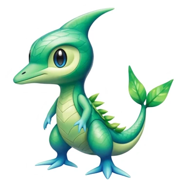 Futuristic glowing scaled Larvitar-Celebi-Snivy-hybrid-fusion (full body) sticker