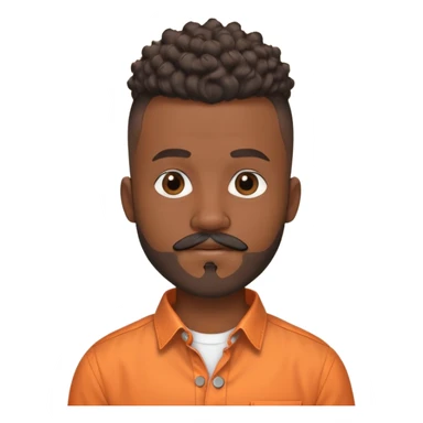 i need a black man with a mohawk in the center and a blad from sides and a beard and a moustache be should be wearing an orange button up shirt with no collar and a round neck and he should be balck and the hairs should be curly sticker