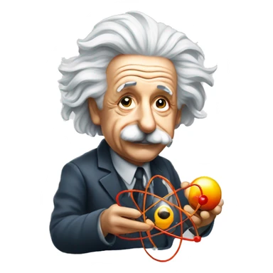 Albert Einstein holding a model of an atom sticker