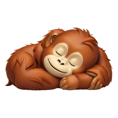 Meme-Worthy cute Sleeping Orangutan Portrait Emoji, Head resting peacefully with a contented smile, showcasing luxuriously soft fur and eyes gently closed in serene slumber, Simplified yet comically adorable features, highly detailed, glowing with a soft, drowsy jungle light, high shine, relaxed and utterly lovable, stylized with an air of playful laziness, bright and heartwarming, soft glowing outline, capturing the essence of a sleeping orangutan that feels destined to become the next viral icon of adorable rest! sticker