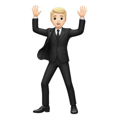 white man in a black suit and shoes, hand raised sticker