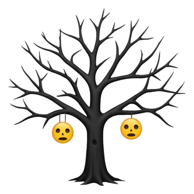  black dead tree silhouette, leafless, dark minimal style, simple emoji, centered, no background sticker