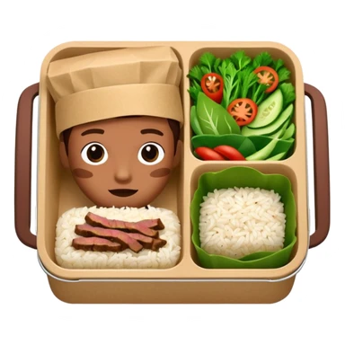 create an emoticon of a retangular lunch box made of kraft paper, with inside rice, beaf and green vegetables in a ordered way, like 3 strips. The lunch box should be the most similar to this real one..

https://i.postimg.cc/FKcHz1tk/Screenshot-2025-11-11-alle-16-06-29.png sticker