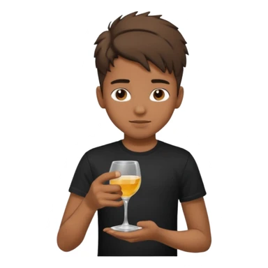  boy with locks hair black t-shirt put a glass  sticker