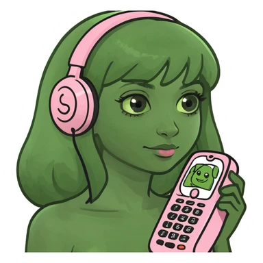 girl scrolling on pink SPAM phone sticker