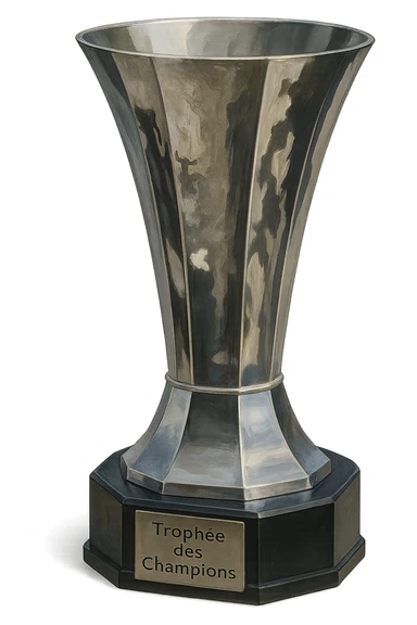 Фотореалистичный и изометричный Trophée des Champions, объемный чуть слегка рисованный стиль, прозрачный фон sticker
